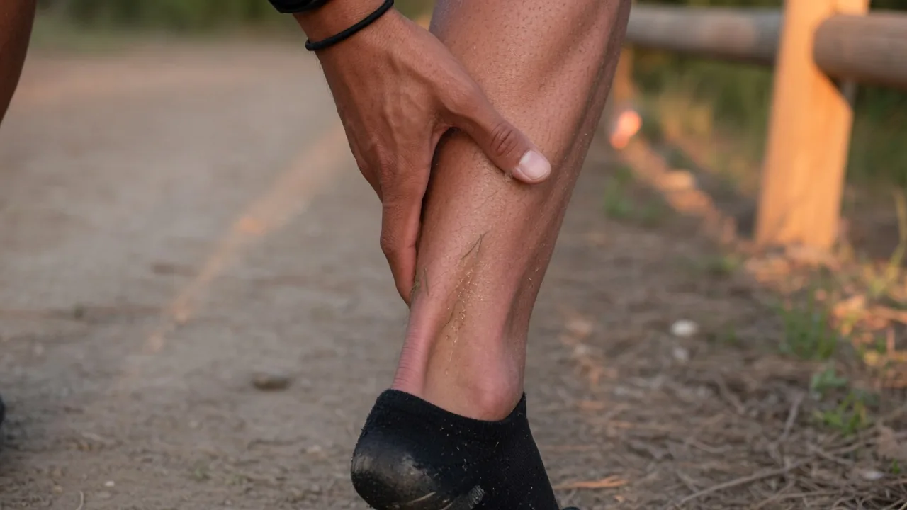 Runner holding a sore calf and Achilles