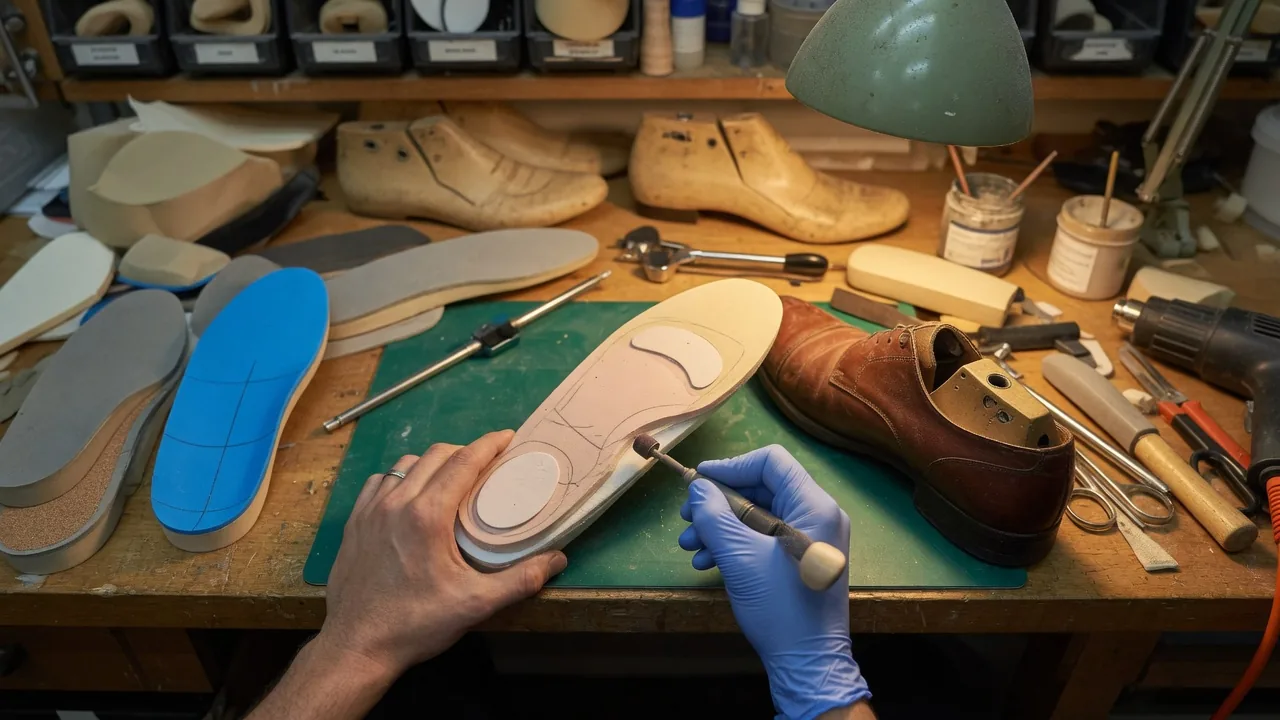 Custom orthotics and shoe modification in a podiatry lab