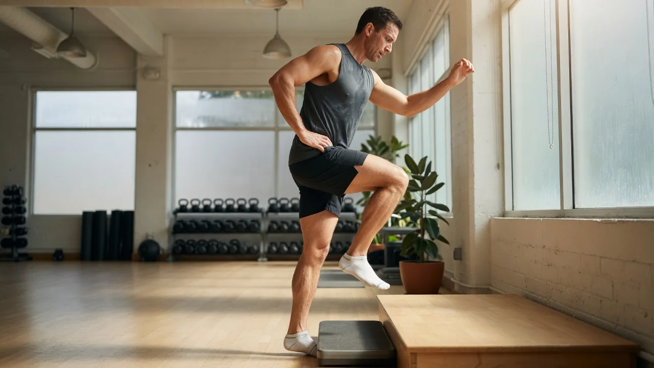 A runner doing a single-leg strength exercise